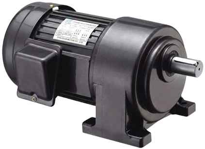 A professional AC Gear Motor Sizing Guide illustration showing a 3-phase motor.